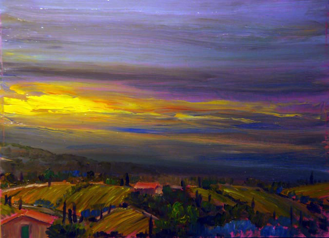 675x488 Setting Sun Tuscanny Plein Air And Fine Art Oil Paintings - Setting Sun Painting