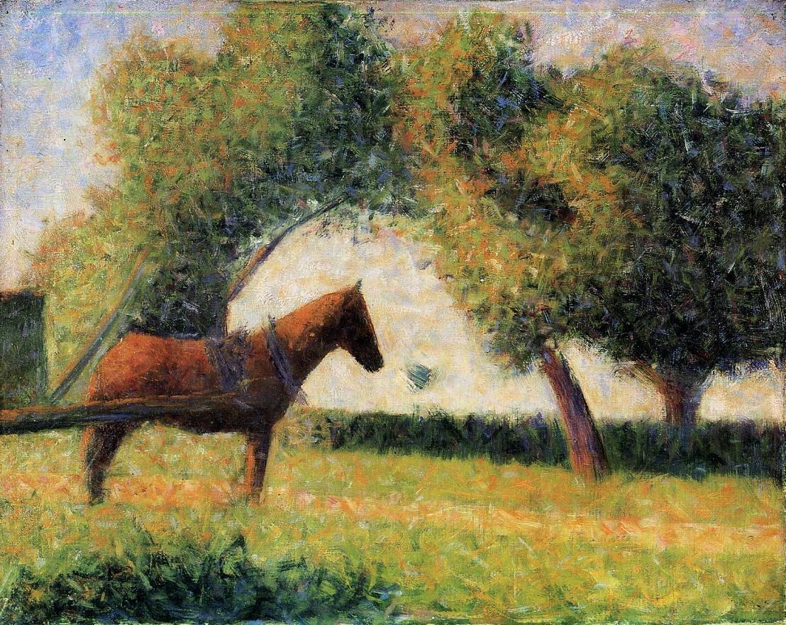 1108x881 Horse And Cart, 1882 - Seurat Painting