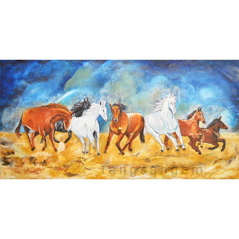 800x800 Freedom Oil On Canvas Painting Free Shipping Rangsangam - Seven Horses Painting