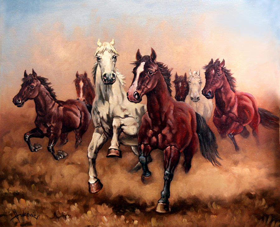 900x732 Hurry Up My Horses - Seven Horses Painting