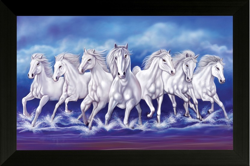 832x554 Saf Vastu Seven Running Horses Ink Painting Price In India - Seven Horses Painting