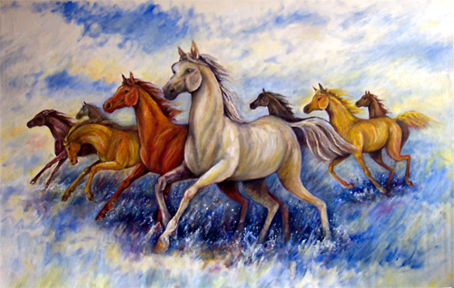 500x318 Seven Horses By Winrymarini - Seven Horses Painting