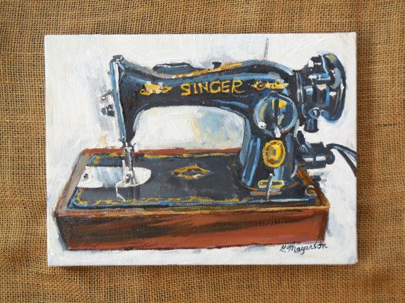 570x427 Vintage Old Singer Sewing Machine Painting, Gift For Crafter - Sewing Machine Painting