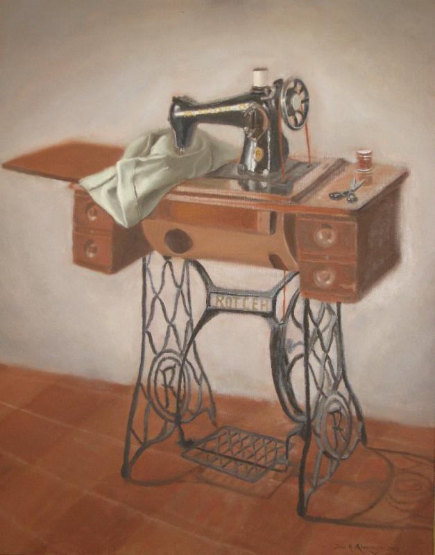 627x800 Old Sewing Machine Still Life - Sewing Machine Painting