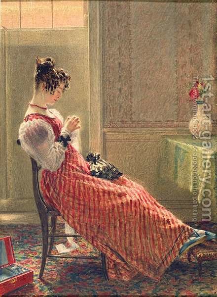 440x600 Lady Sewing William Henry Hunt Reproduction 1st Art Gallery - Sewing Painting