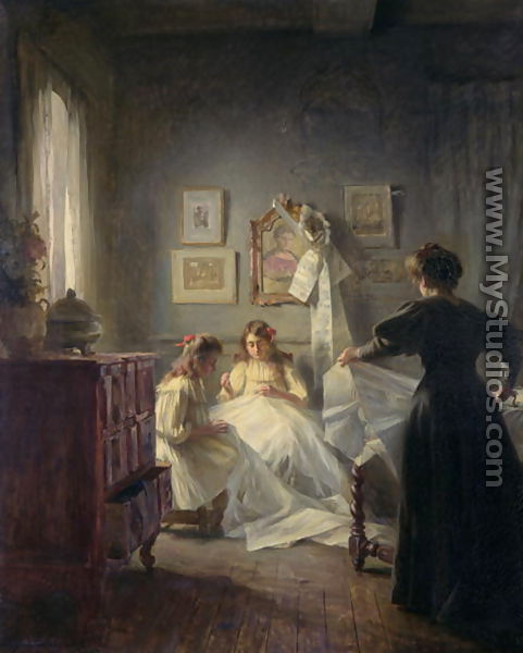 481x600 Sewing 1906 By Marius Bartholoty - Sewing Painting