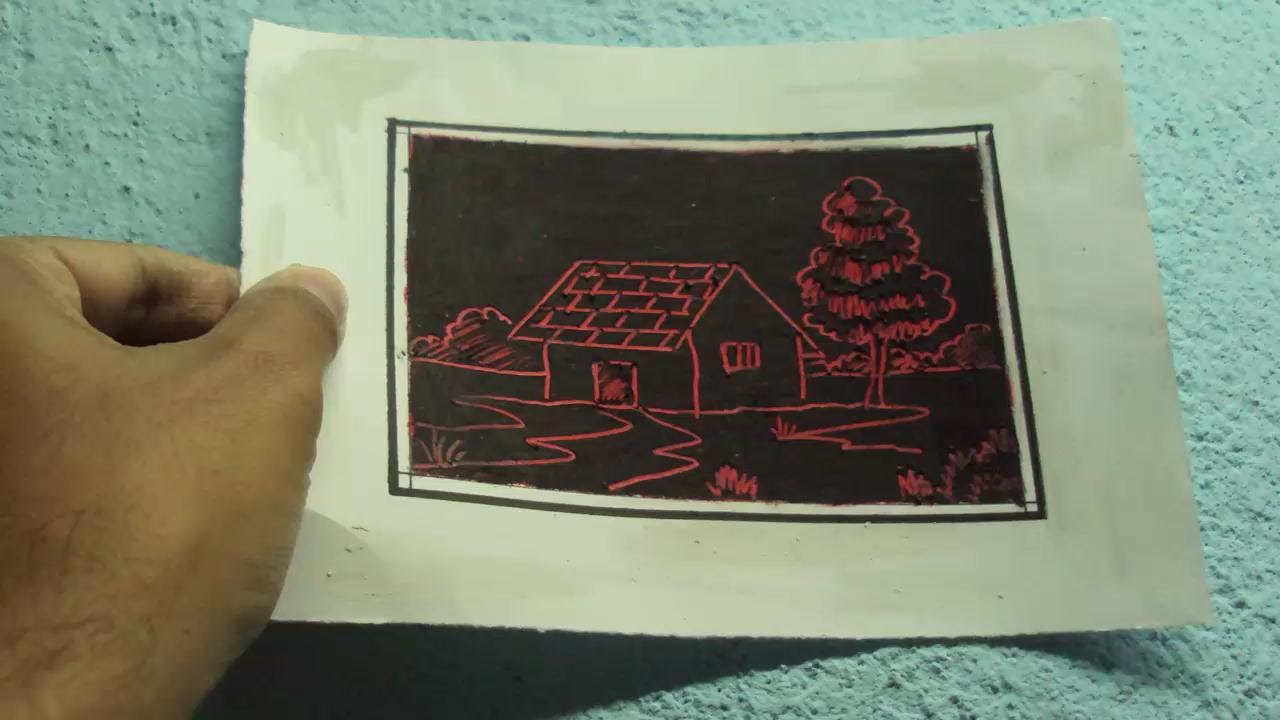 1280x720 How To Draw A Scenery With Sgraffito Technique On Paper Scratch - Sgraffito Painting