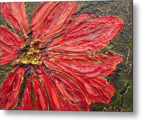 493x422 Poinsettia Sgraffito Metal Print By Maria Soto Robbins - Sgraffito Painting