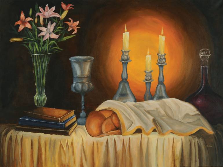 770x578 Saatchi Art Shabbat Table Painting By Sarah Nisilevitz - Shabbat Painting