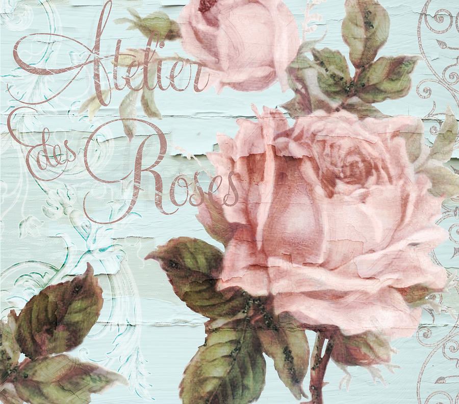 900x792 Atelier Des Roses Painting By Mindy Sommers - Shabby Chic Roses Painting