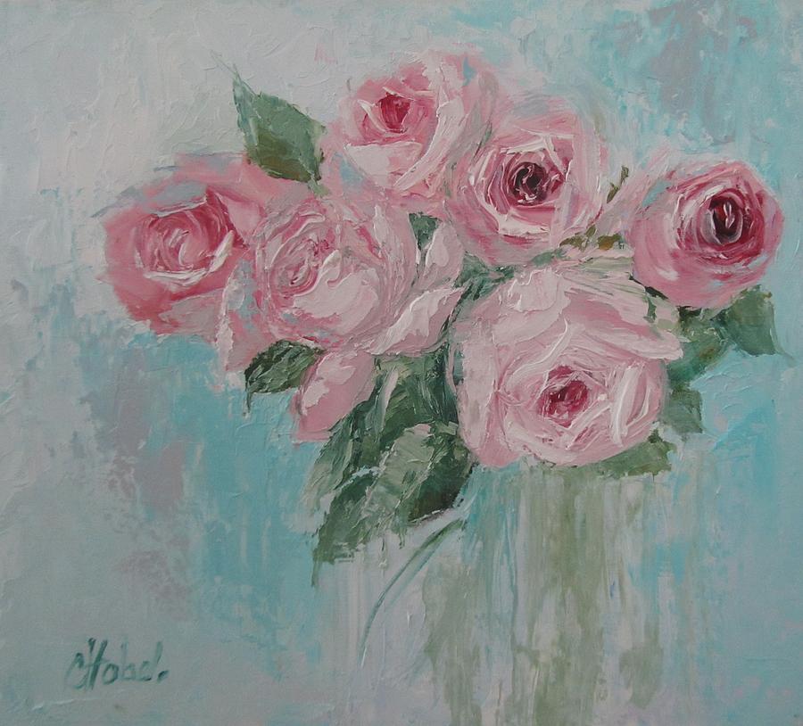 900x814 Shabby Chic Pink Roses Oil Palette Knife Painting Painting By - Shabby Chic Roses Painting