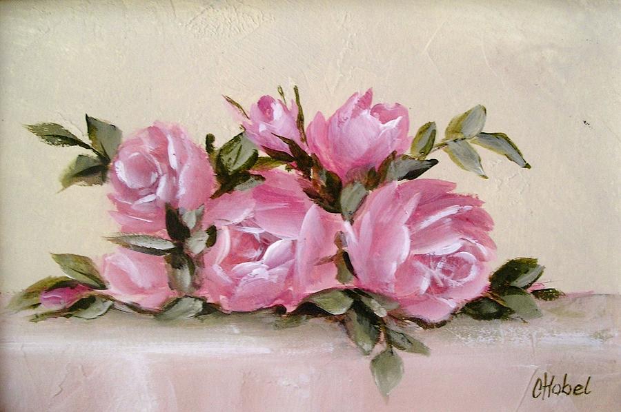 900x598 Bunch Of Pink Roses Painting Painting By Chris Hobel - Shabby Chic Roses Painting