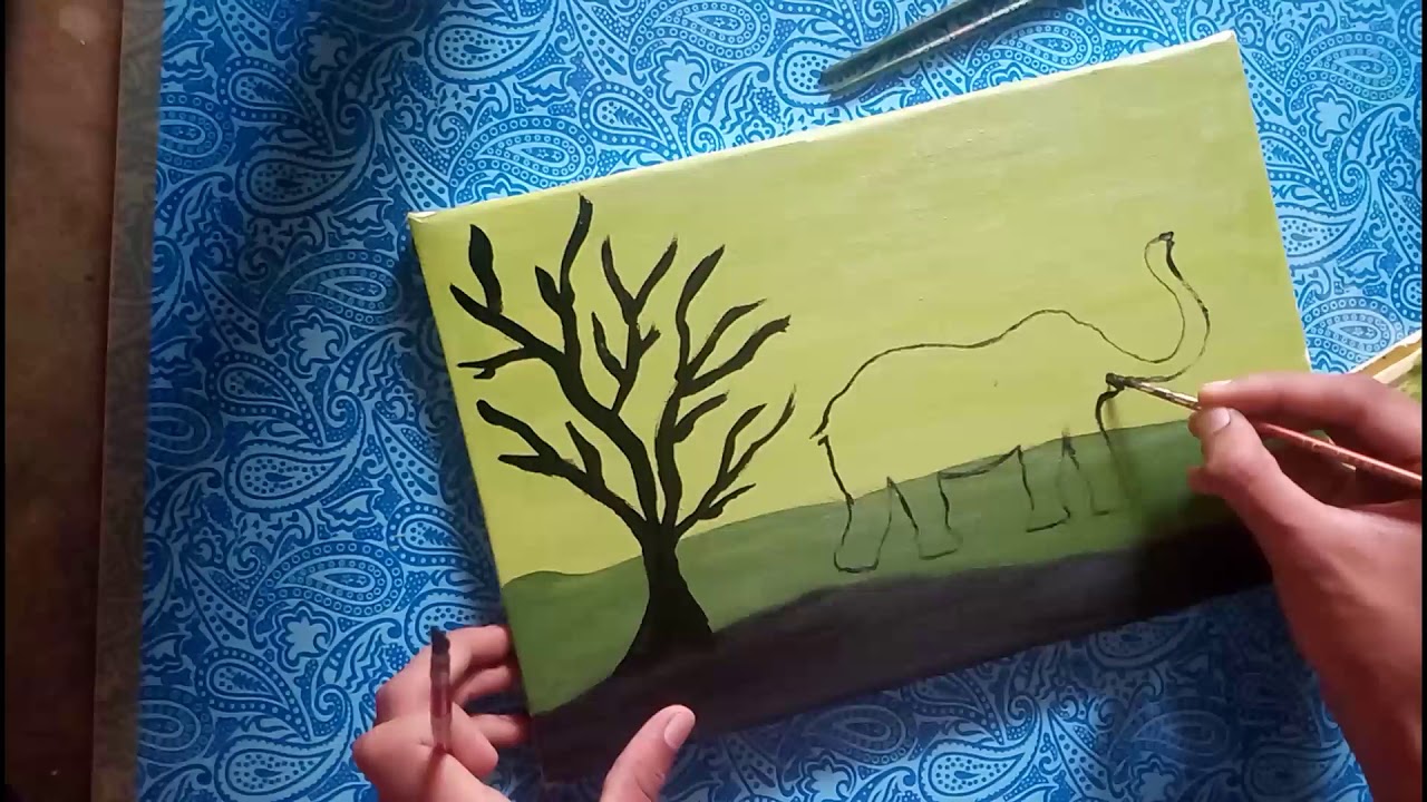 1280x720 Acrylic Painting Shadow Of Elephant In Canvas - Shadow Painting