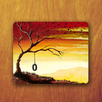 354x354 Tree Painting Mouse Pad Orange Cloud Bird From Xongdesign On Etsy - Shadow Painting