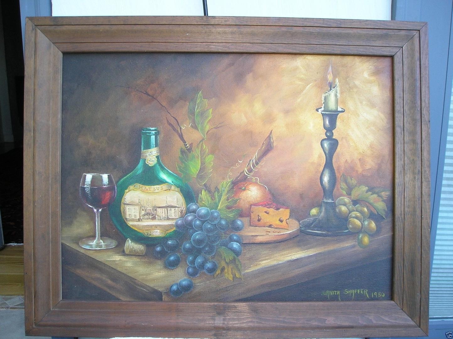 1443x1080 Mateus Wine Still Life Oil Painting By Juanita Shaffer, Listed - Shaffer Painting