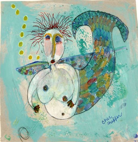 466x480 Mermaid Painting, By Cher Shaffer Cher Shaffer Mermaid - Shaffer Painting
