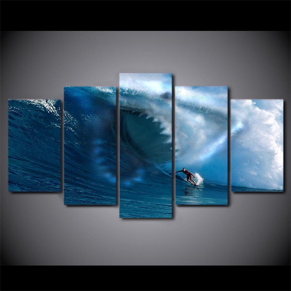 960x960 Phantom Shark 5 Panel Canvas Wall Art Ocean Helper - Shark Canvas Painting
