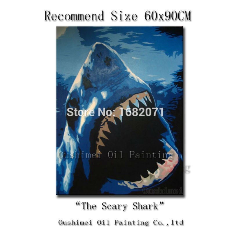 800x800 Skills Artist Hand Painted Ocean Killer Scary Shark Oil Painting - Shark Canvas Painting