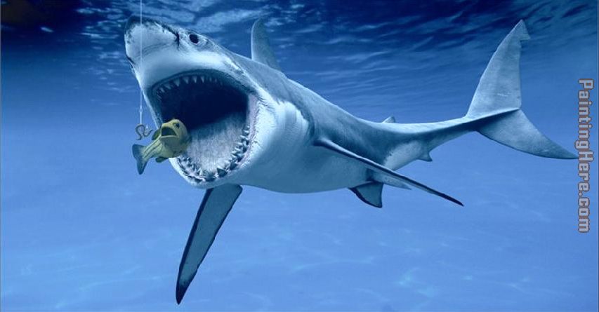 853x445 Sea Life Shark Painting Anysize 50% Off - Shark Painting