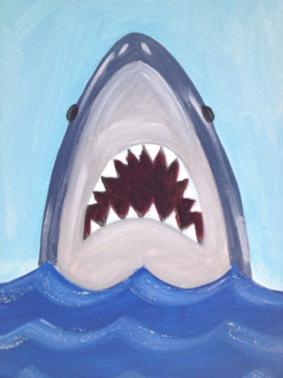 570x760 Shark Paintingeach Artart For Kids By Thegildedpolkadot On Etsy - Shark Painting