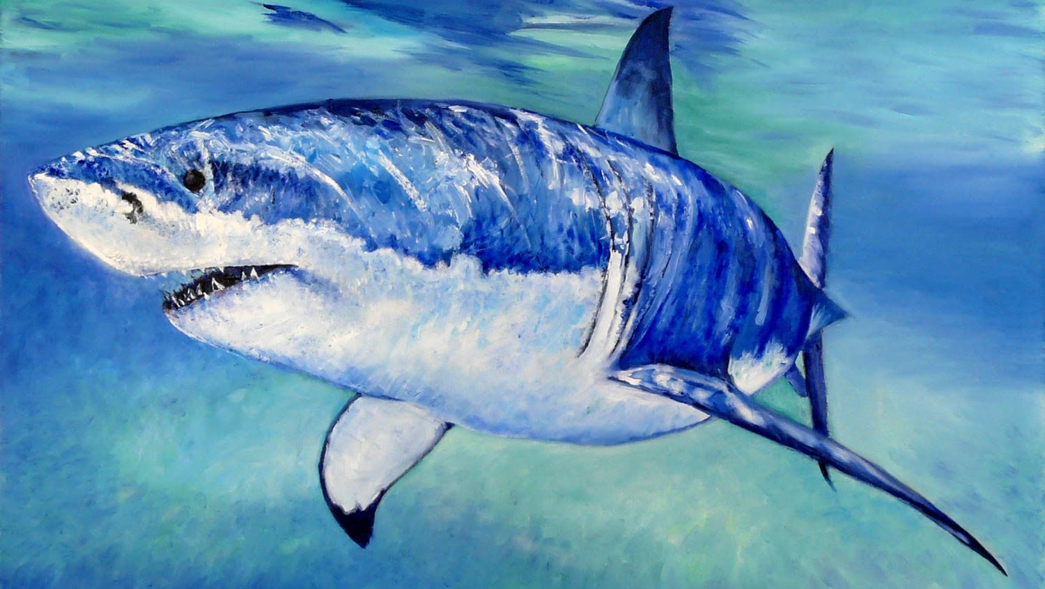 1500x846 Great White Shark Speed Painting - Shark Painting