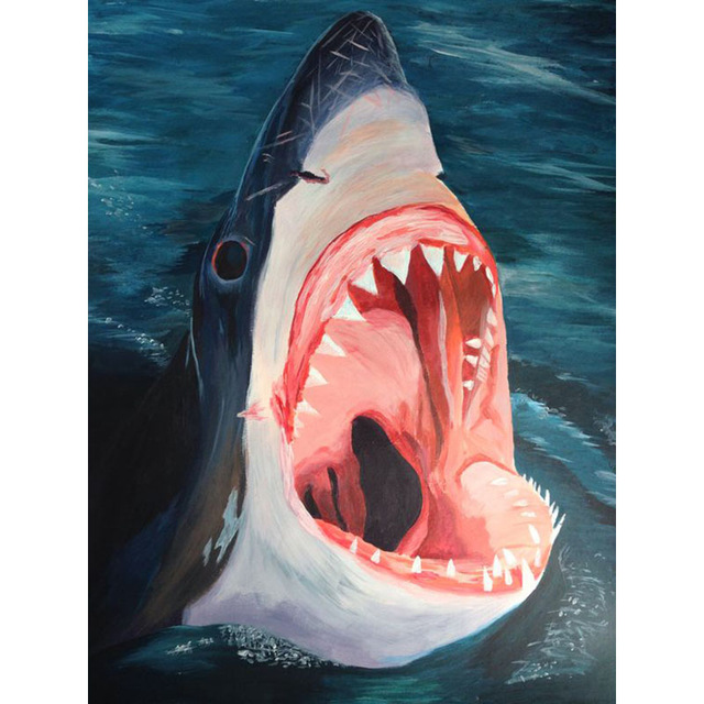 640x640 Hand Painted Cartoon Funny Shark Animal Abstract Modern Decor Oil - Shark Painting