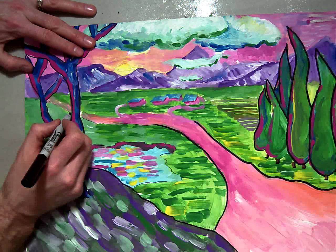 1280x960 Fauvism Landscape Painting Sharpie Outlines (77) Mov - Sharpie Painting