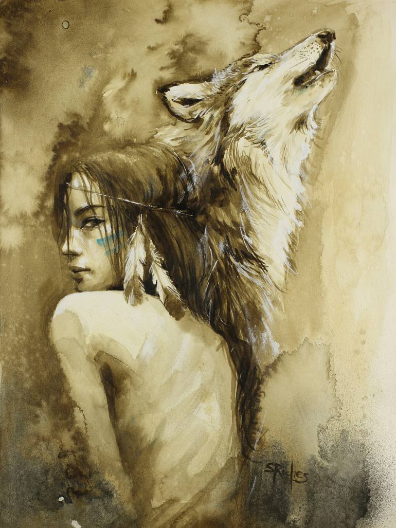 770x1027 Saatchi Art She Wolf Drawing By Sara Riches - She Wolf Painting