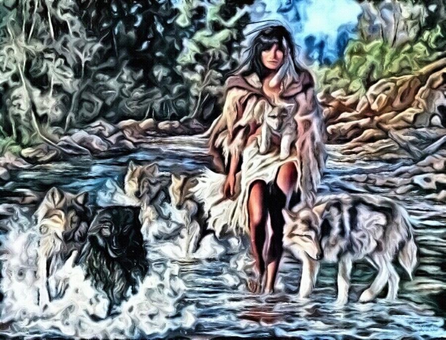 900x687 She Wolf Painting By Art Diamond - She Wolf Painting