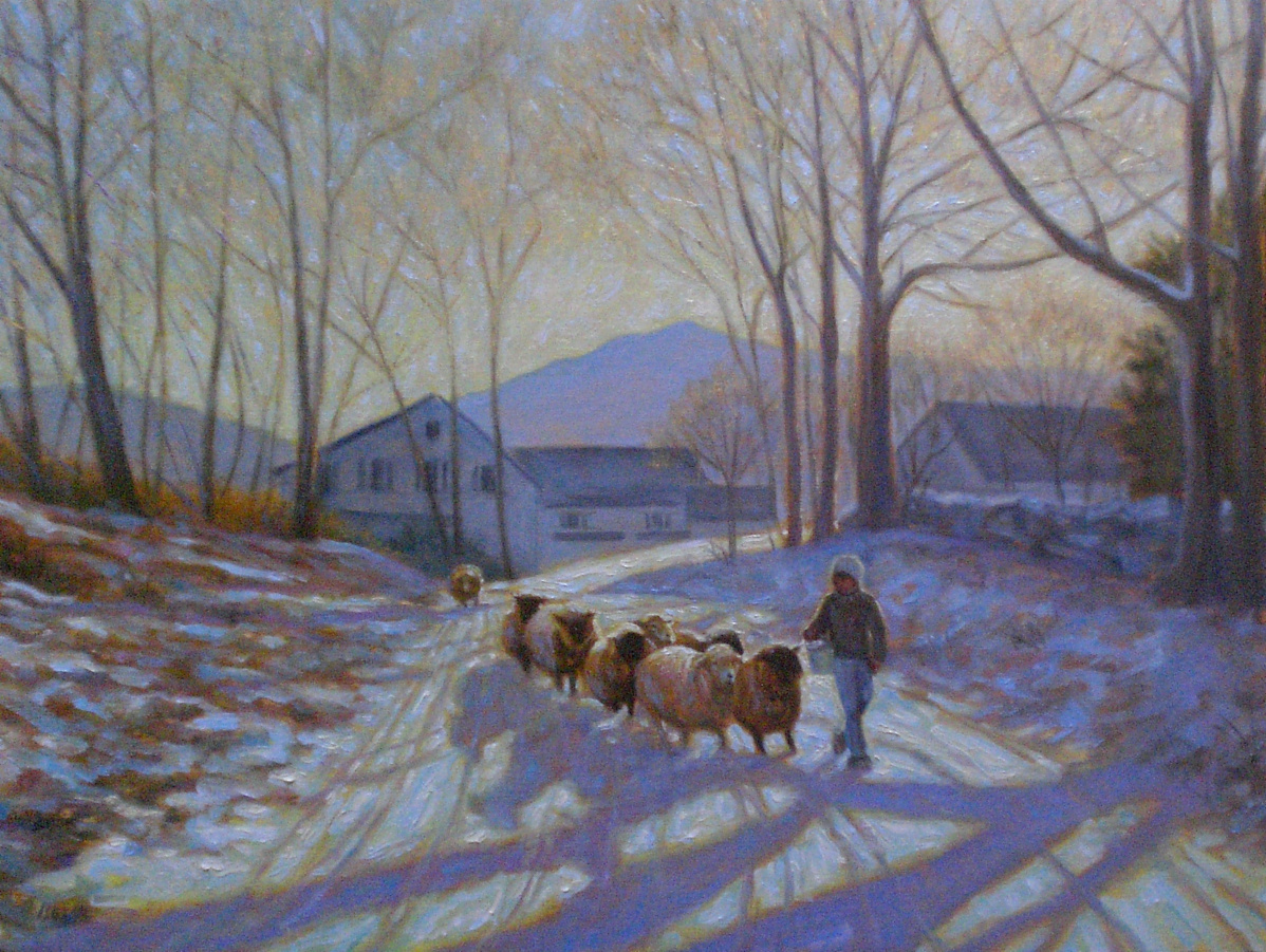 1198x901 Mary Iselin Fine Art - Sheep In Snow Painting