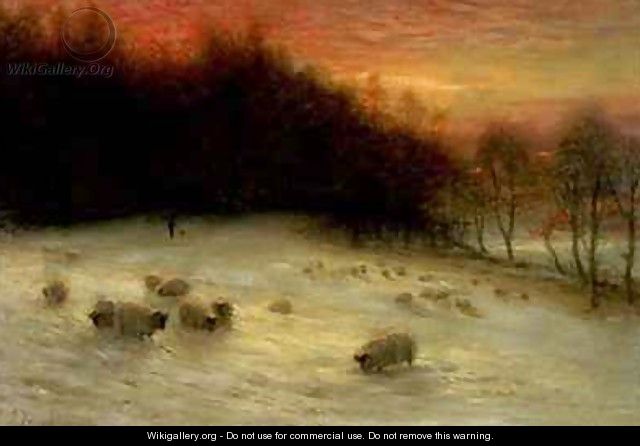 640x446 Sheep In A Winter Landscape Evening - Sheep In Snow Painting