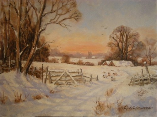 500x375 Gina Grimwood Artist Profile. - Sheep In Snow Painting