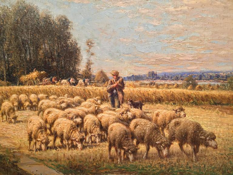 768x576 19th Century French Oil Painting With Sheep Signed Charles Clair - Sheep Oil Painting