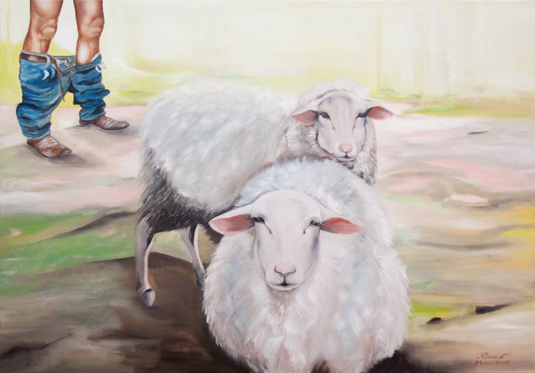 770x536 Saatchi Art Man And Sheep Painting By Ramona Romanu - Sheep Painting