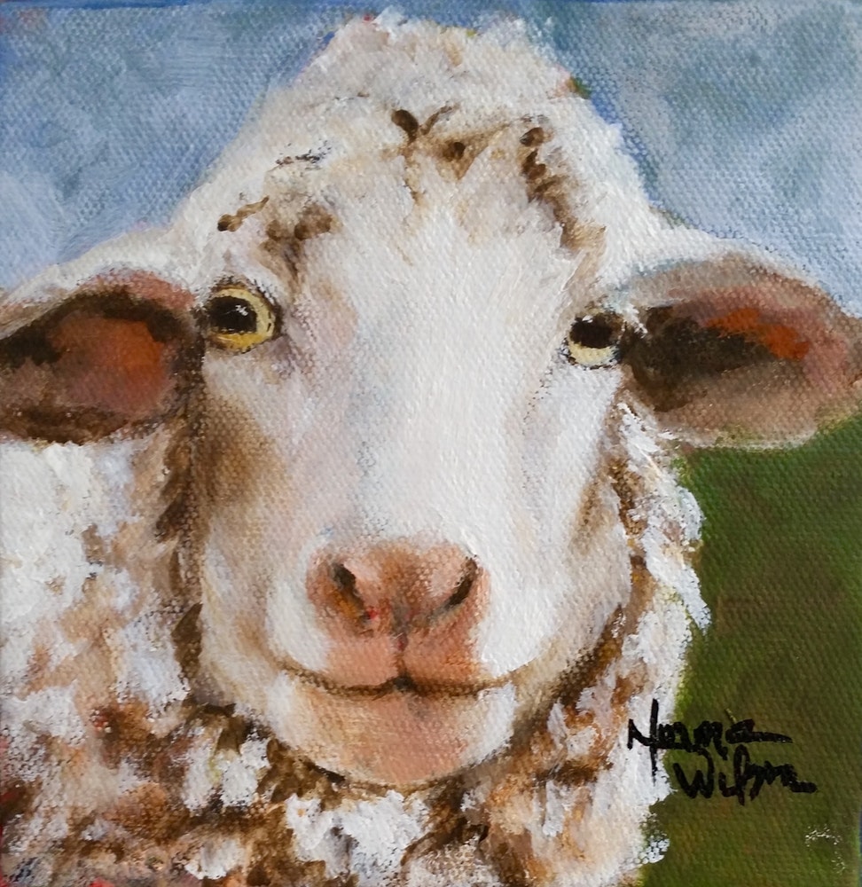 972x1000 Norma Wilson Original Acrylic Sheep Lamb Portrait Painting Art By - Sheep Painting Images