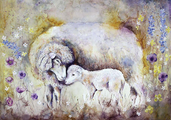 570x403 Sheep Original Painting Original Watercolour Sheep Painting - Sheep Painting Images