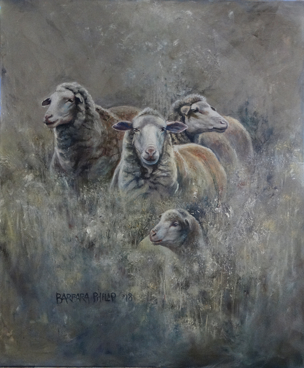 1024x1239 Sheep In The Long Dry Grass Barbara Philip - Sheep Painting Images