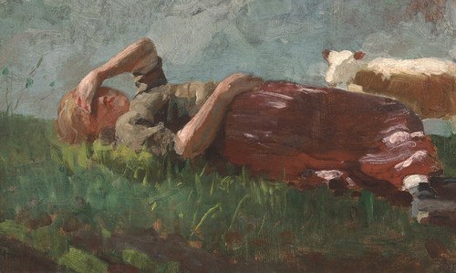 500x299 Art Prints Of Shepherd Girl Resting By Winslow Homer - Shepherd Girl Painting