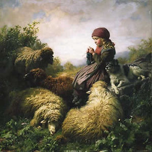 299x300 Oil Painting Strickendes Shepherd Girl Knitting - Shepherd Girl Painting