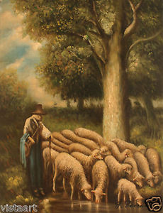 230x300 Oil Painting On Canvas 12x 16 ~ Shepherd With Sheep Ebay - Shepherd Painting