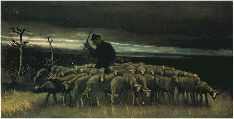 750x382 Shepherd With A Flock Of Sheep By Vincent Van Gogh - Shepherd Painting