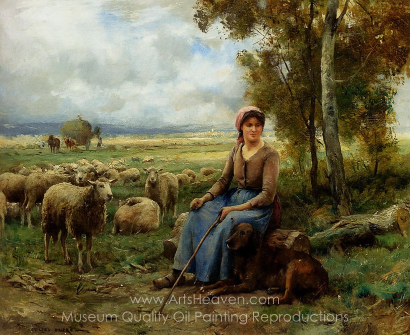 820x671 Reproduction Painting Julien Dupre Shepherdess Watching Over Her - Shepherdess Painting