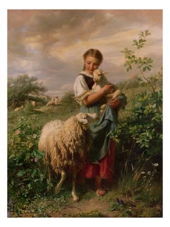 338x450 The Shepherdess, 1866 Giclee Print By Johann Baptist Hofner - Shepherdess Painting
