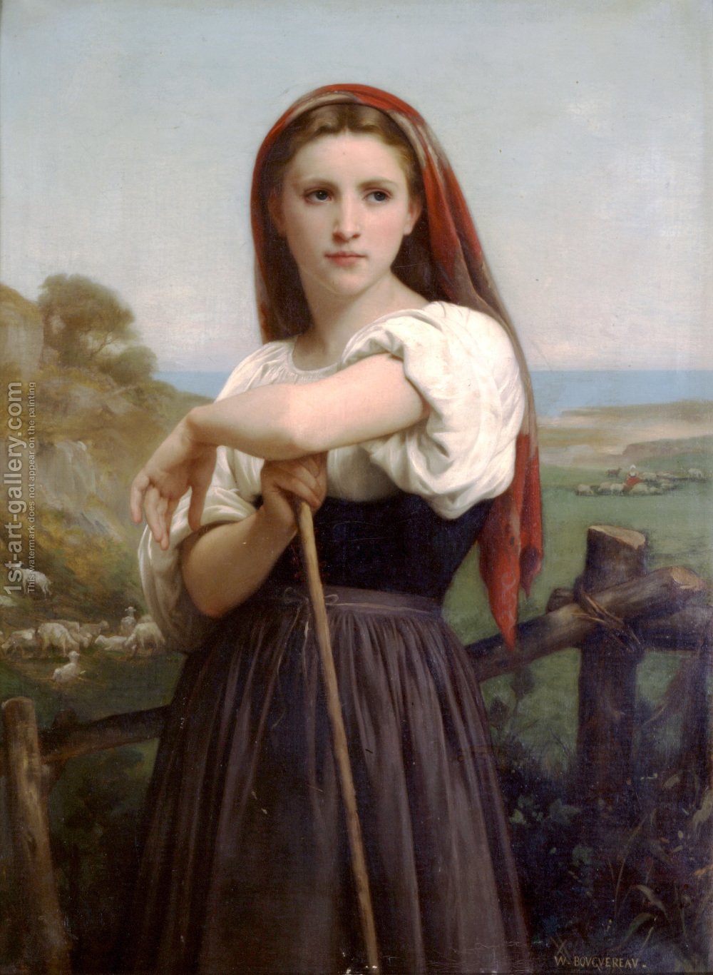 1000x1366 Young Shepherdess William Adolphe Bouguereau Reproduction 1st - Shepherdess Painting