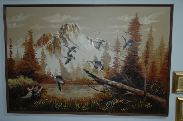 640x425 Walter Sherwood Geese Over Lake - Sherwood Painting