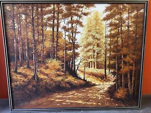 300x225 Large Oil Painting Of Forest Woods Path By Canadian Artist Walter - Sherwood Painting