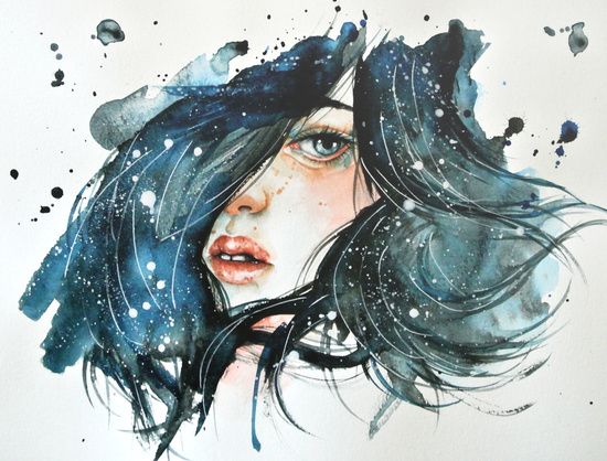 550x418 Shh By Jenny Viljaniemi Female, Girl, Face, Portrait, Watercolor - Shh Painting
