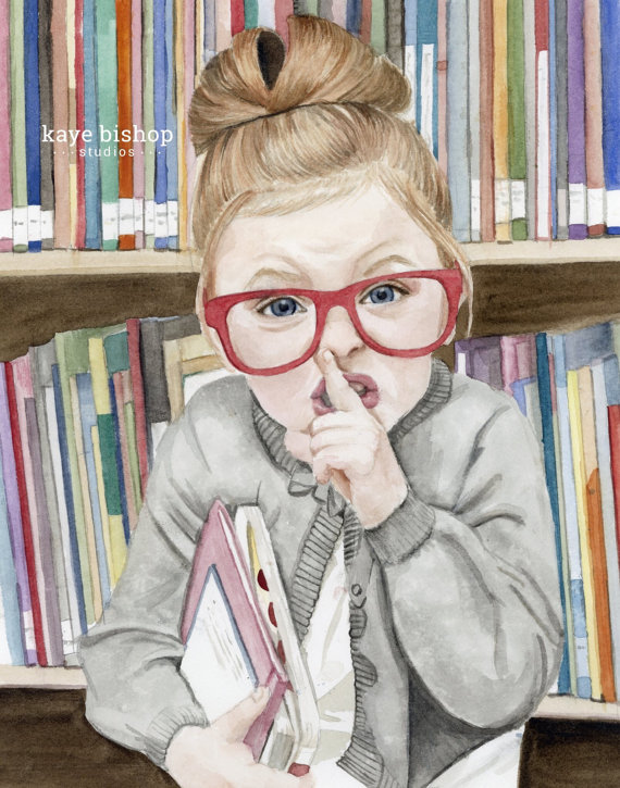570x725 Librarian Girl, Watercolor Print, Painting Print, Girl Shh - Shh Painting
