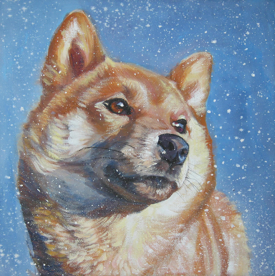899x900 Shiba Inu In Snow Painting By Lee Ann Shepard - Shiba Inu Painting