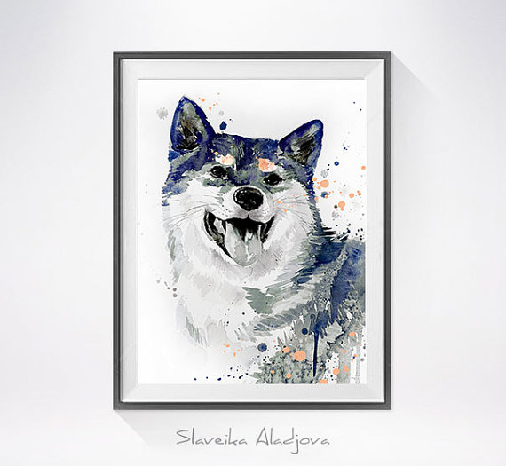 570x525 Shiba Inu Watercolor Painting Print - Shiba Inu Painting